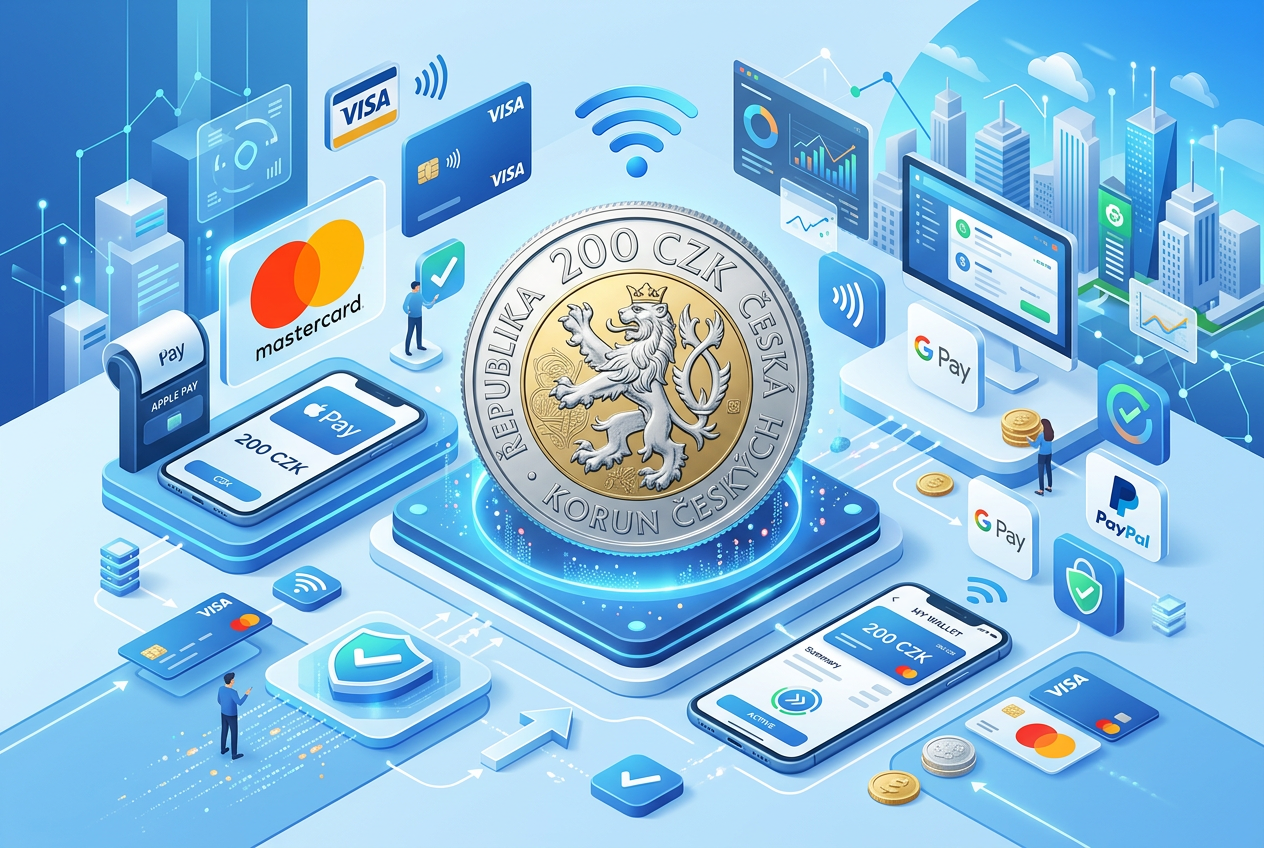Ilustrace moderních platebních metod pro vklad 200 Kč do online kasina