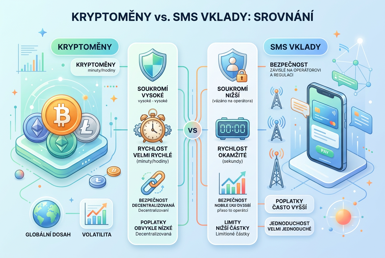 Srovnání bezpečnosti a rychlosti kryptoměn a SMS vkladů